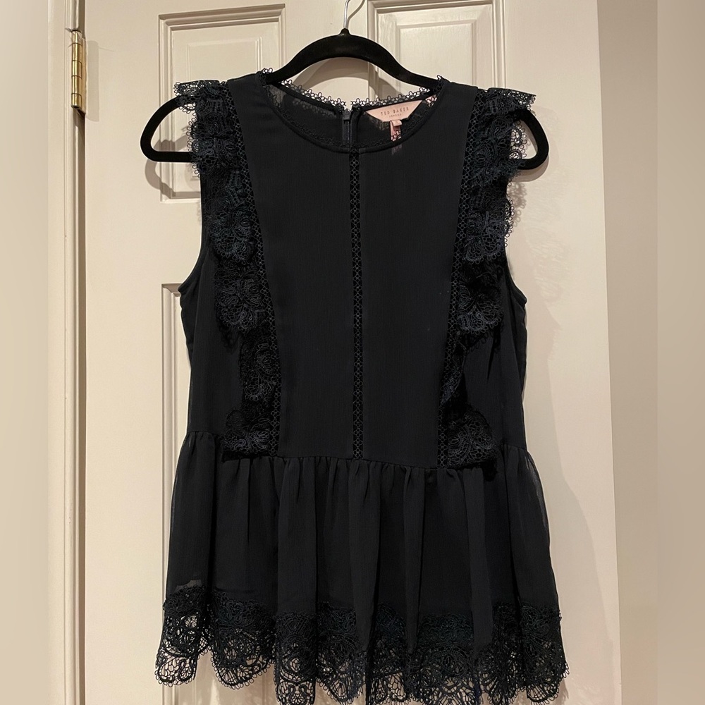 Ted Baker peplum blouse in Navy Blue - size 3 / fits US 6 (medium)